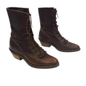 Laredo Womens Brown Leather Lace Up Kiltie Roper Western Boots 8.5 Cowgirl